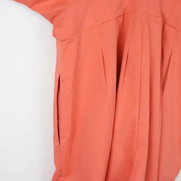 Anthropologie Exquise The Tobie Pleated Jumpsuit Bright Poppy Peach Small Petite - Picture 5 of 10